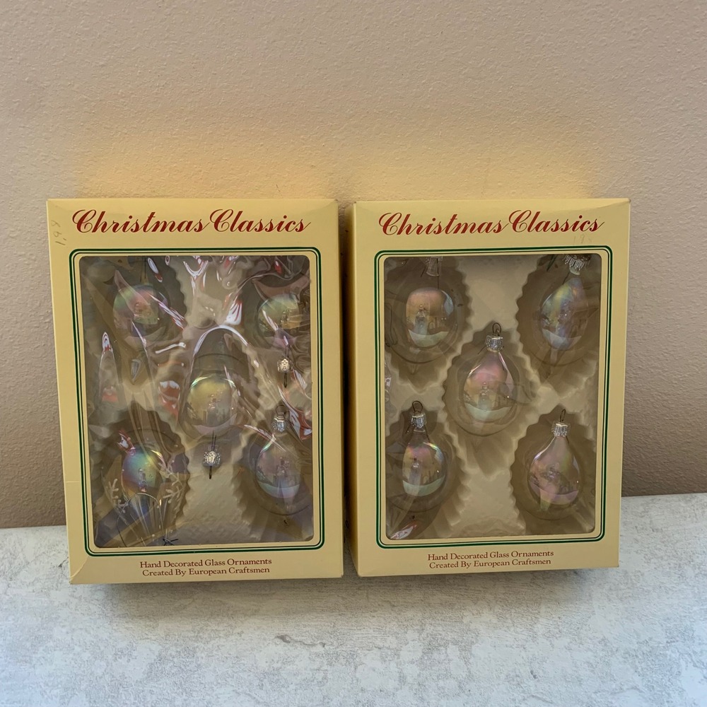 Christmas Classics Hand Decorated Glass Ornaments Set of 2 European Craftsman